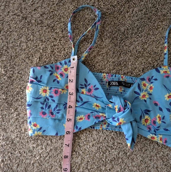 Zara Sky Blue Daisy Print Front Knot Crop Top Size Small Adjustable Strap - Picture 8 of 8